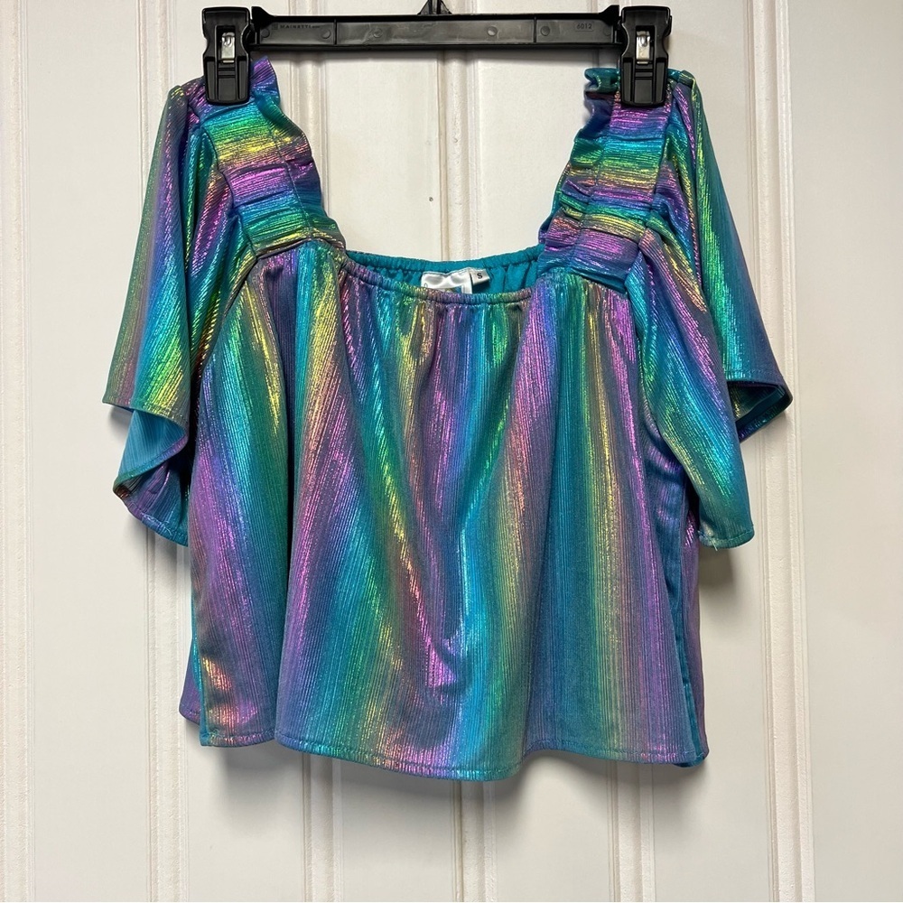 Queen of Sparkles metallic iridescent rainbow off the shoulder women’s small - Picture 2 of 6